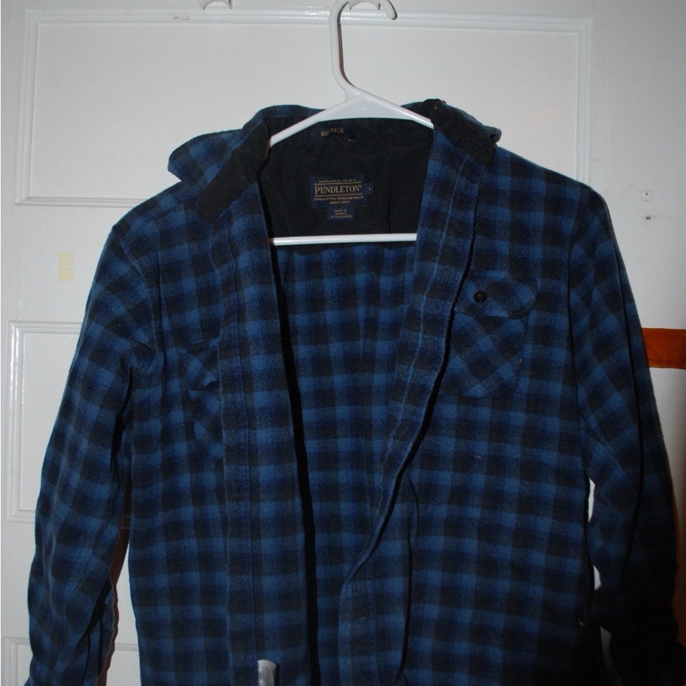 Pendleton Blue and Black Lightweight Hooded Shirt Jacket